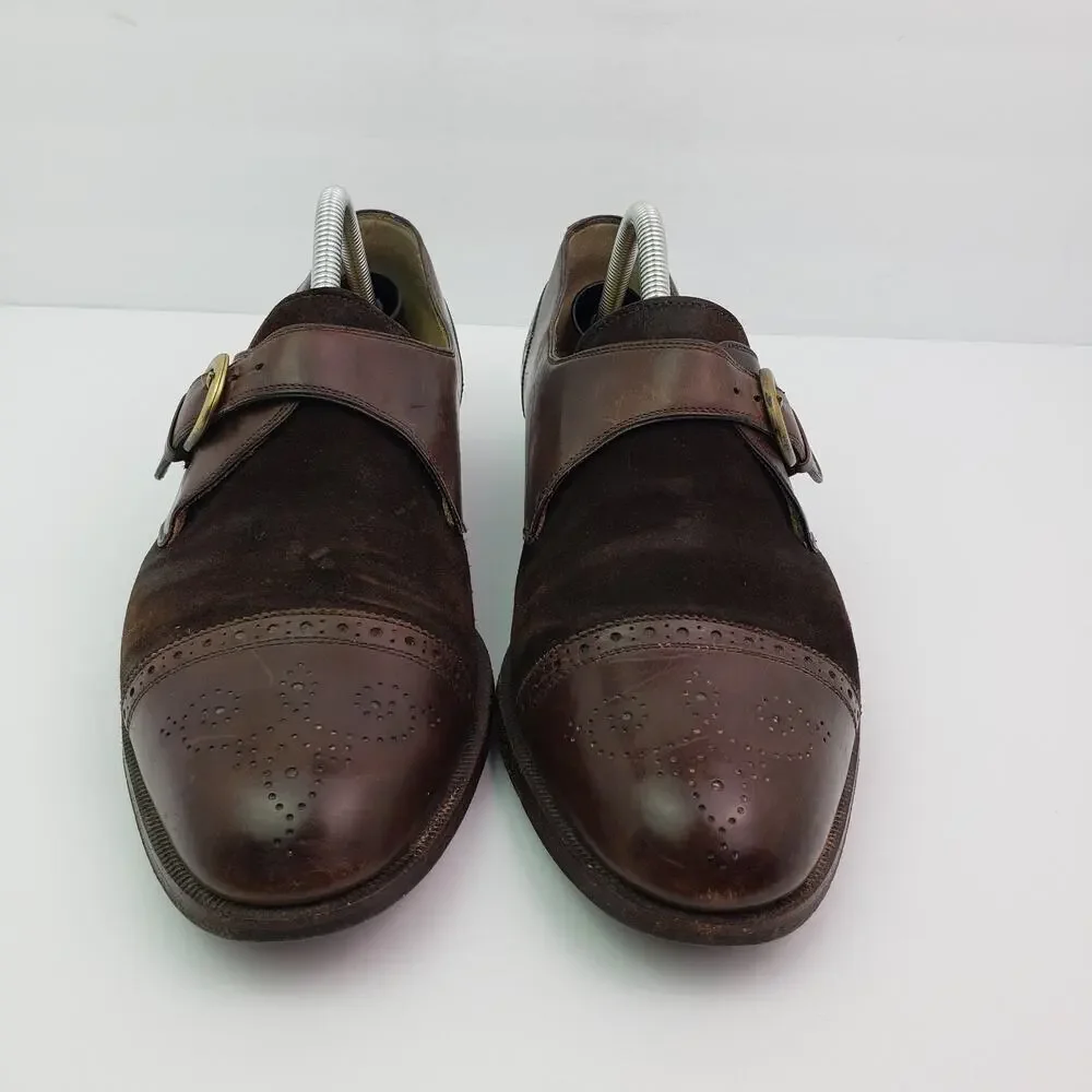 Cole Haan Mens Size 11 Brown Leather Monk Strap Cap Toe Formal Dress Shoes